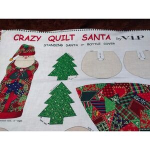 Vtg Crazy Quilt Santa VIP Cranston Fabric Standing Santa‎ or Wine Bottle Cover